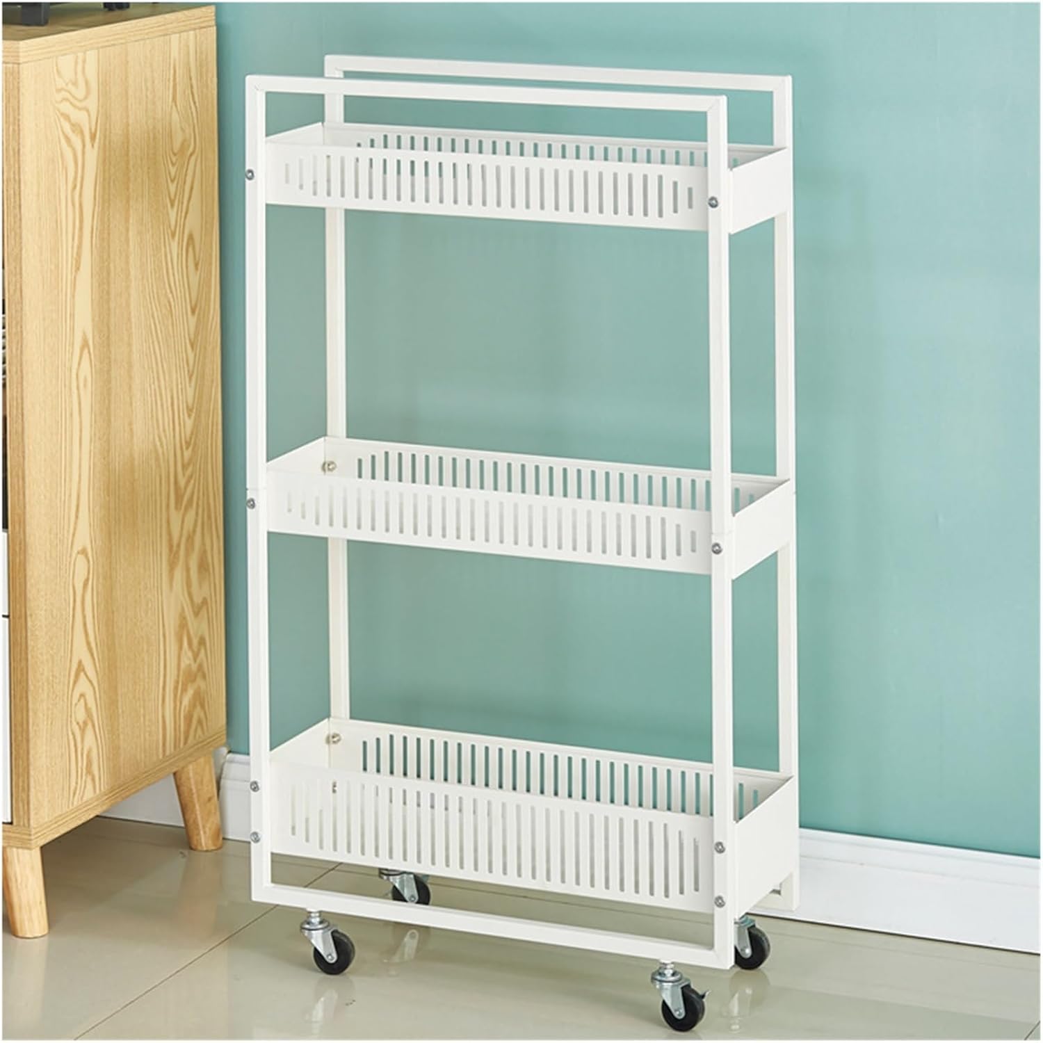 Kitchen Storage Rolling Cart with Lockable Wheels,Metal