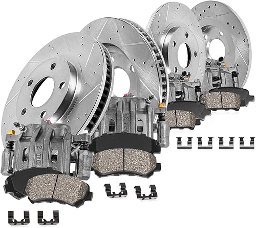 Callahan CCK12917 Pinzas de freno delanteras + traseras + rotores + pastillas de freno de cerámica para Subaru Impreza 2008 2009 2010
