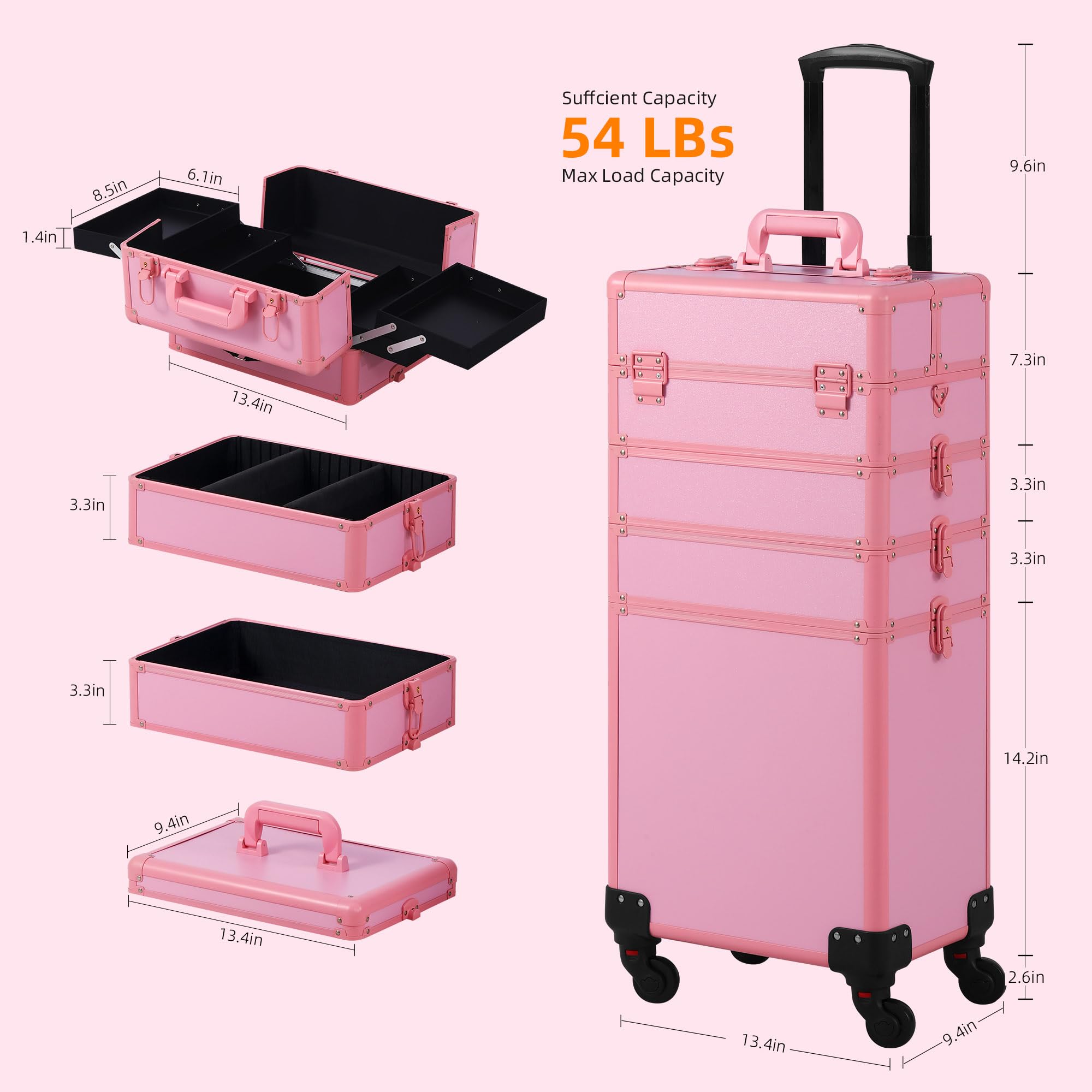 Somduy Etui na przybory do makijażu, etui na przybory do makijażu, kosmetyczka na kółkach, prezent świąteczny, duży organizer na przybory do makijażu, profesjonalna kosmetyczka do salonu