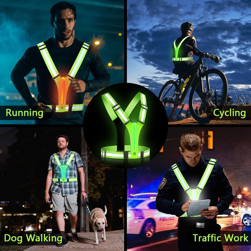 Ainiv LED Bretelle Catarifrangenti 8 Colori Gilet di Sicurezza Ricaricabile USB-C Alta Visibilità Regolabile