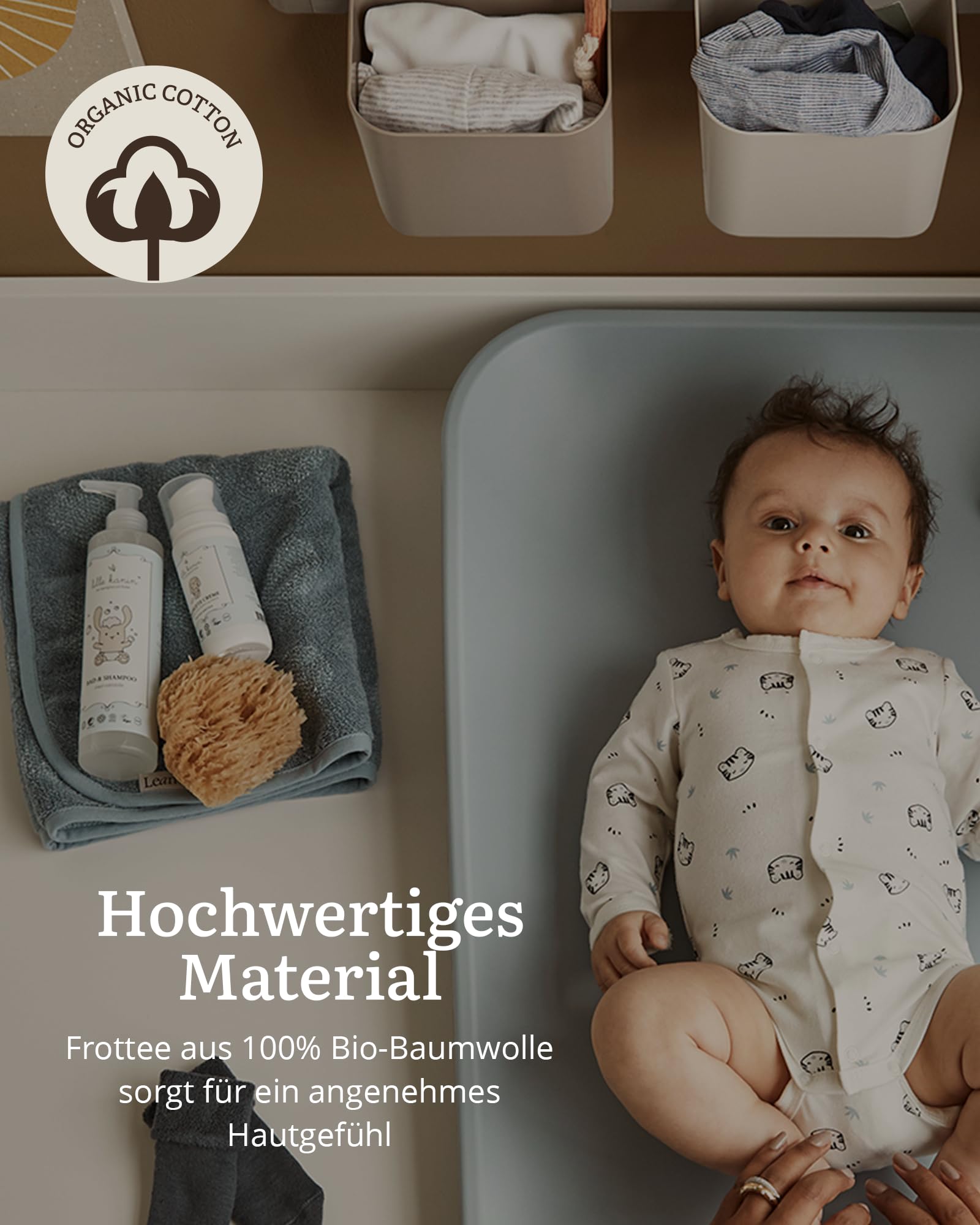 Leander Bluza z kapturem niebieska – puszysty ręcznik dla niemowląt z kapturem – 100% bawełna ekologiczna frotte – ogrzewa i schnie – do pływania dla niemowląt, na basen lub plażę