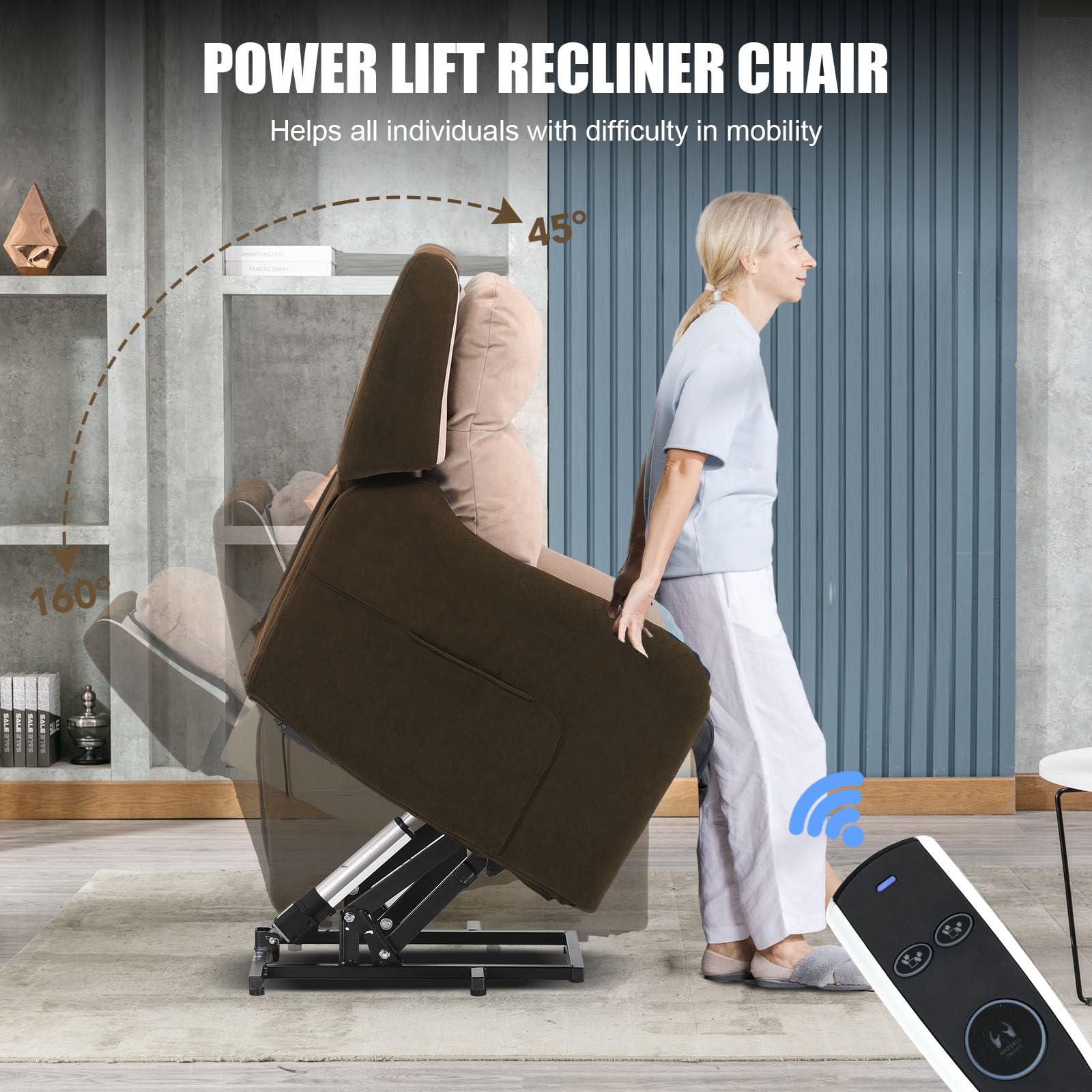 COMHOMA Massage Chair Recliner Full Body, Zero Gravity Recliner with SL-Track Massage, Electric Power Lift Recliner Chair for Elderly, Side Pockets, Detachable Backrest