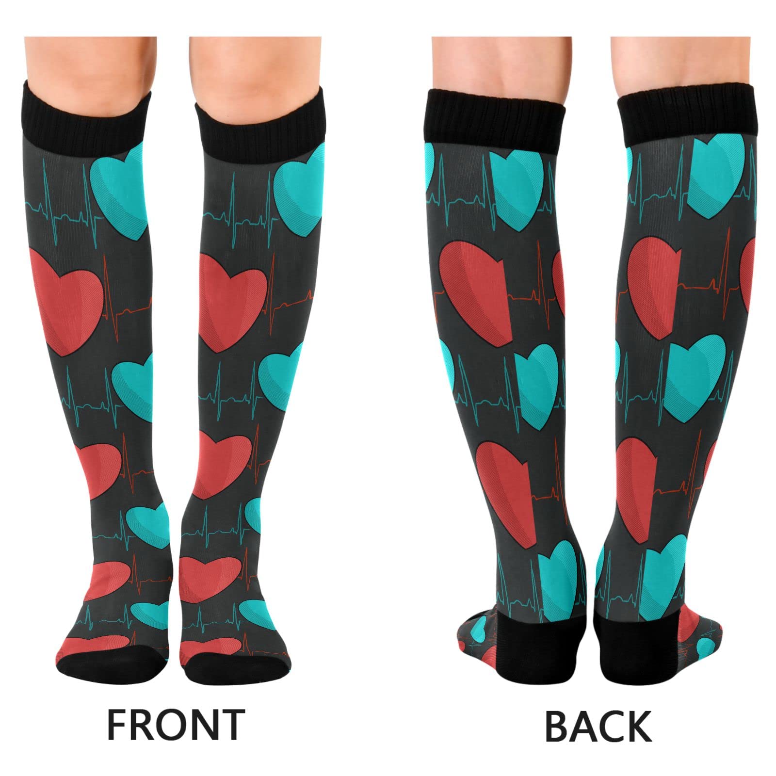 Wusikd Turquoise Hearts Compression Socks for Women and Men Circulation Red Hearts Long Socks for Athletic Running 1