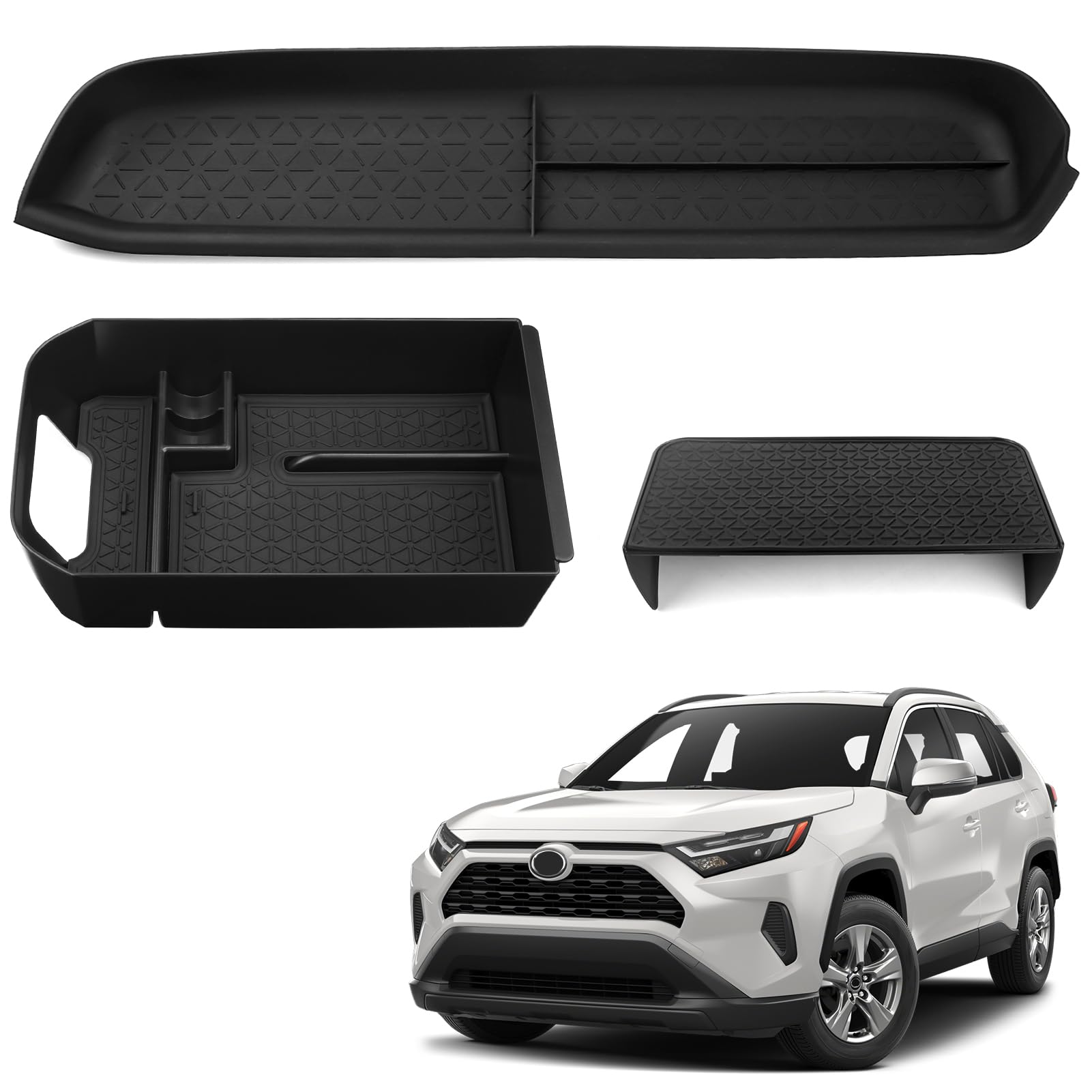 3 pezzi compatibili con Toyota RAV-4 accessori console centrale portaoggetti bracciolo vano portaoggetti organizer cuscinetto in gomma lato passeggero per accessori RAV4 2019-2025