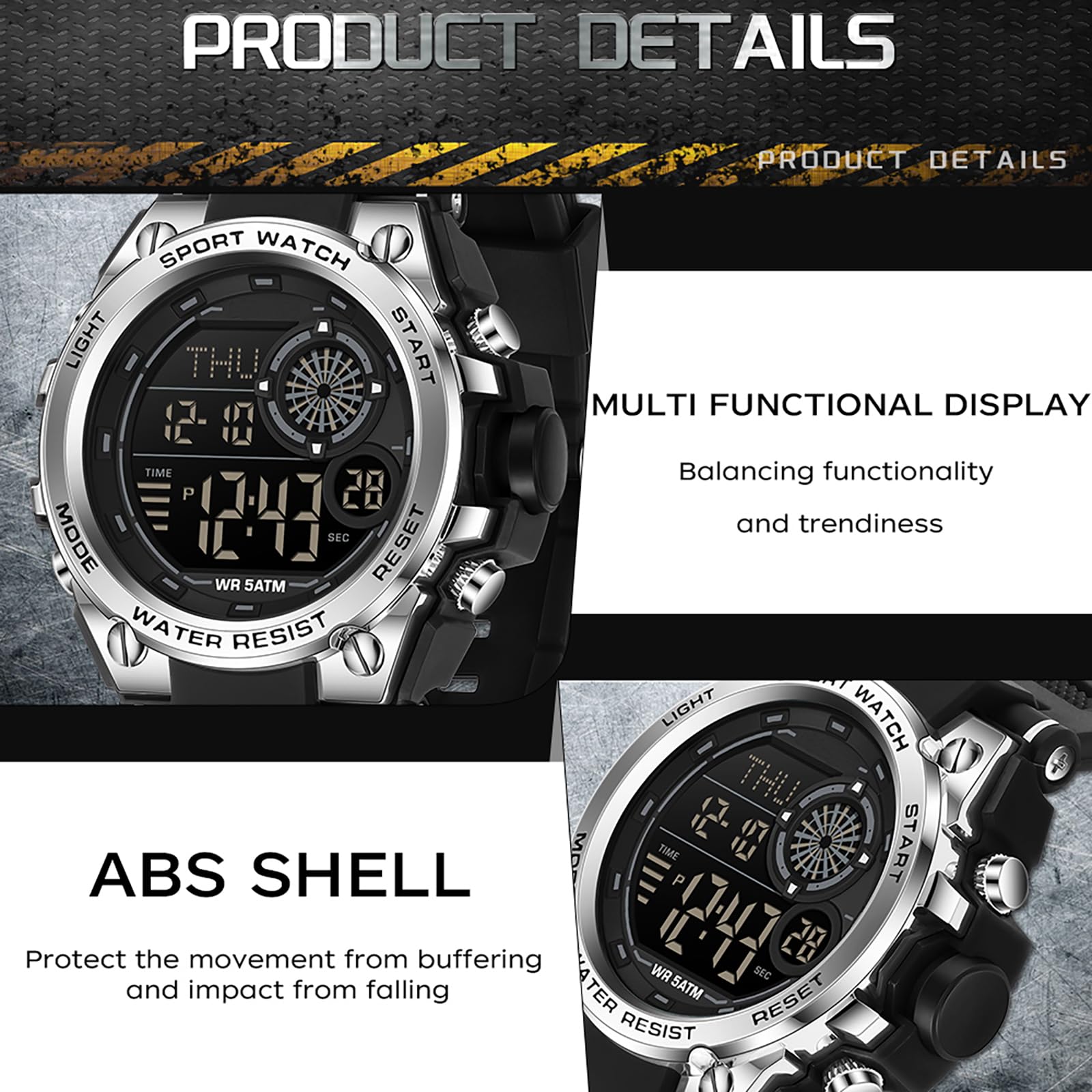 findtime Reloj digital para hombre y niño, militar, deportivo, con temporizador, doble hora, alarma, calendario, cronómetro, resistente a los golpes