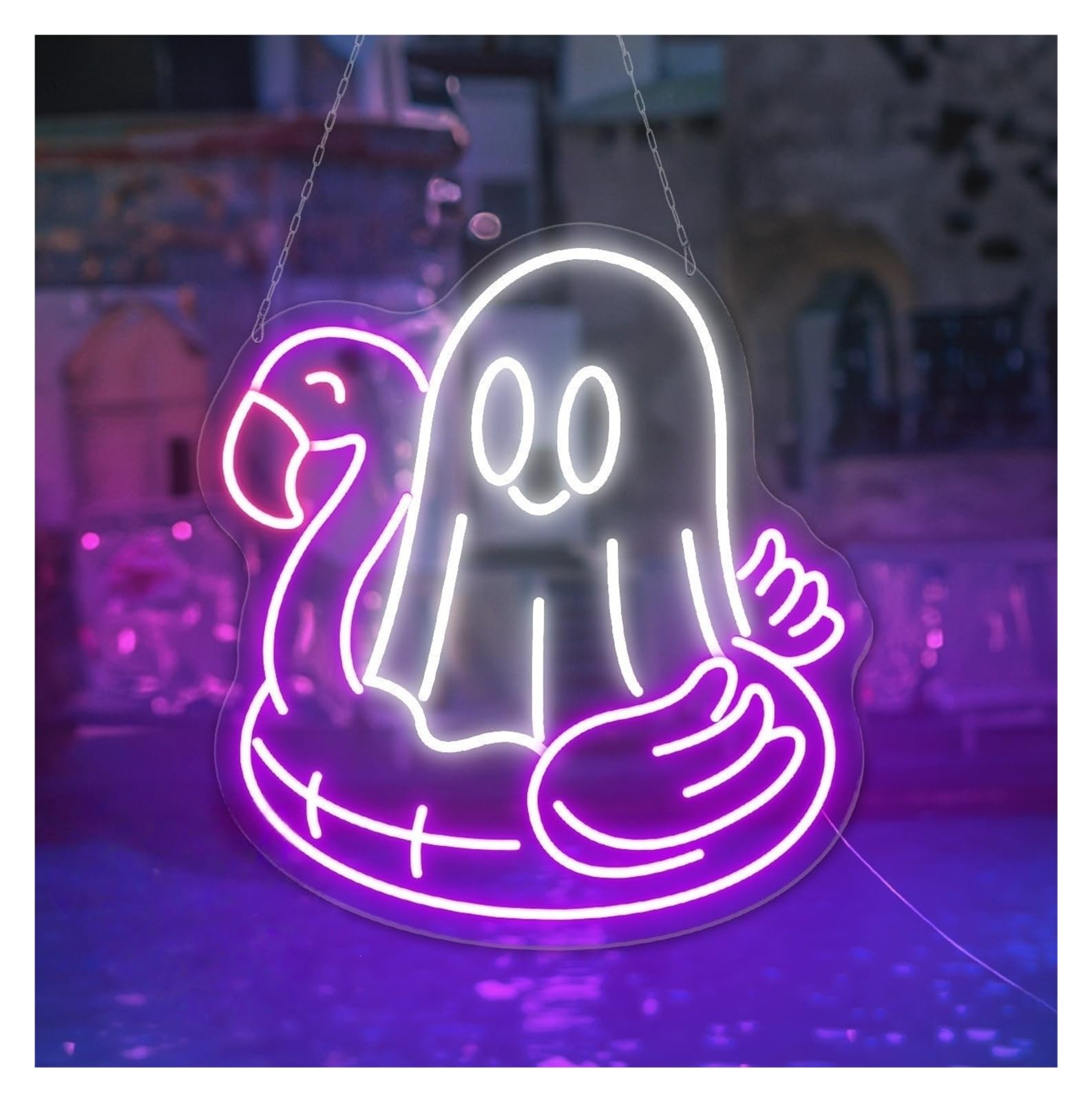 Rongch Style A Hanging Art Signs Boo And Flamingo Neon Sign Nursery Room Beach Party Gameroom Bedroom Bar Livingroom Birthday Wall Decoration 58Cm