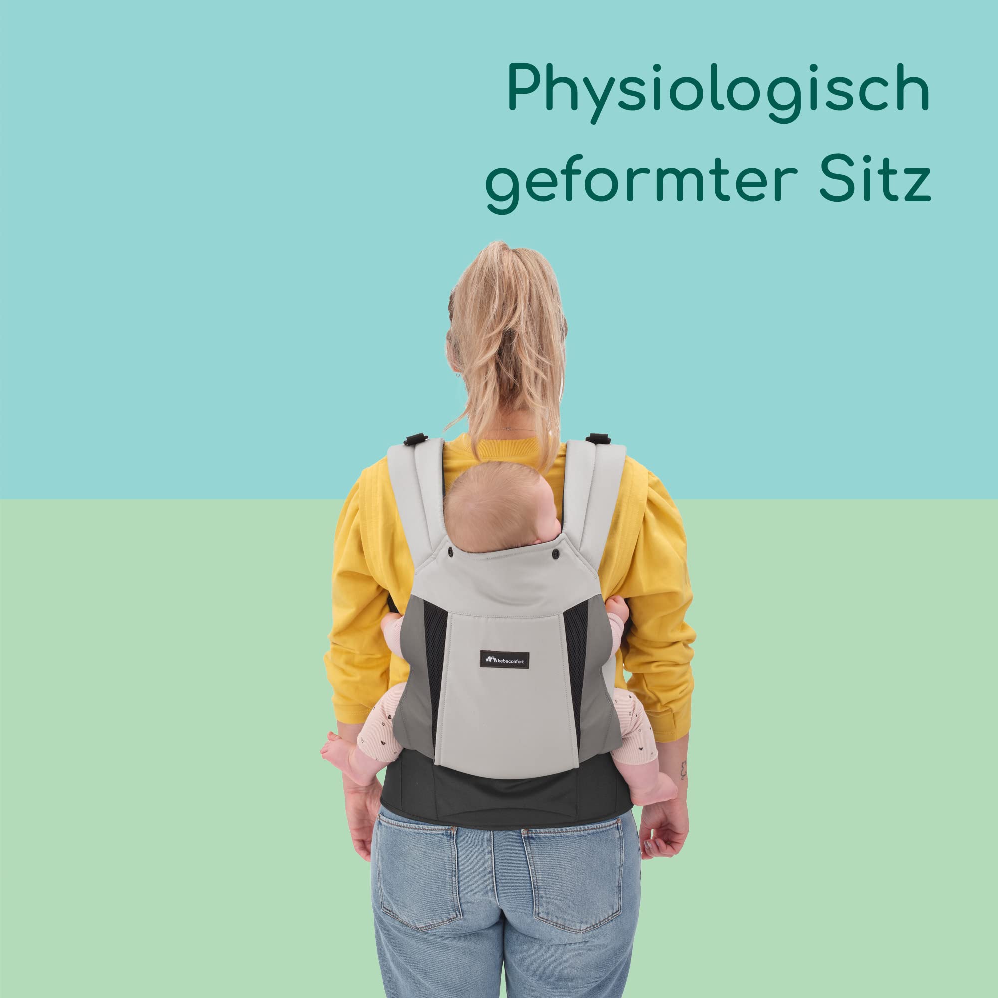 Bebeconfort PhysioNest Babytrage, Ergonomische Bauchtrage, nutzbar ab der Geburt bis ca. 3,5 Jahre, max. 15 kg, Grey Mist