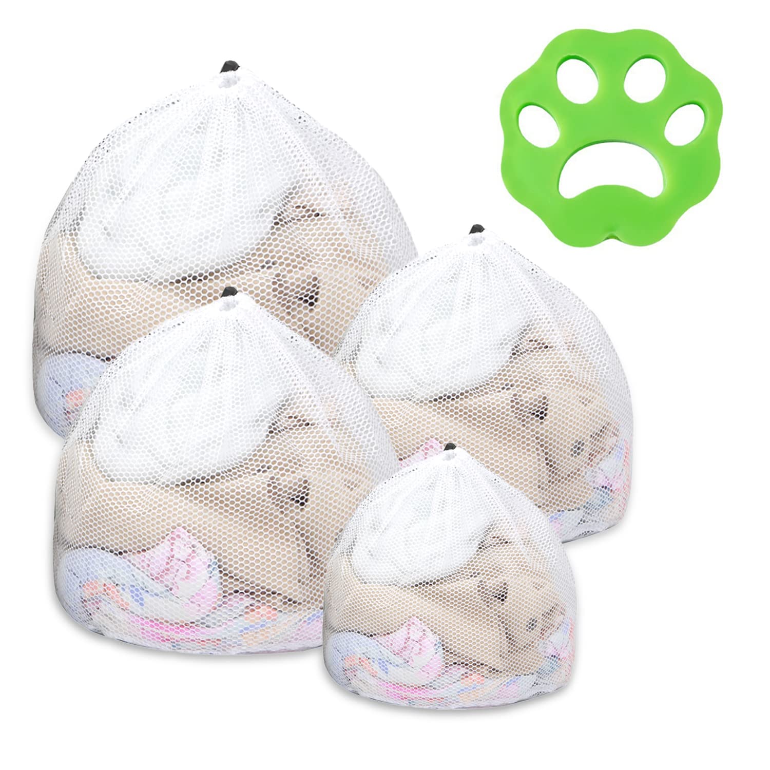 4 x laundry bags mesh belt cord loop mesh suitable for washing underwear, shirts size 30 x 40 cm, 40 x 50 cm, 50 x 60 cm, 50 x 70 cm with sticky hair tools