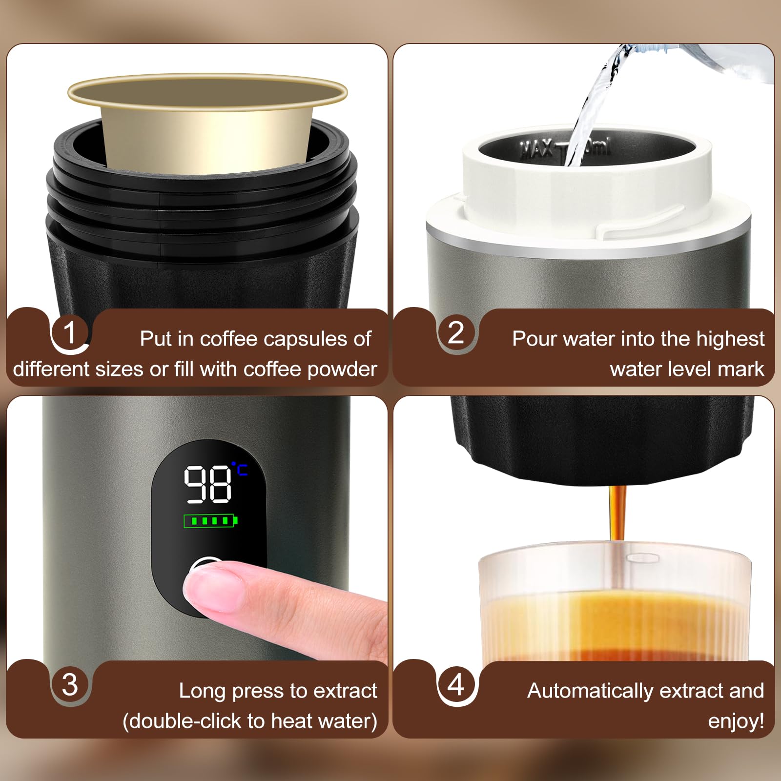 Macchina Da Caffè Portatile, Mini Macchina Da Caffè 3 In 1 Con Porta Usb, Compatibile Con Capsule E Caffè In Polvere, Ideale Per Il Campeggio, L'Ufficio E Le Escursioni