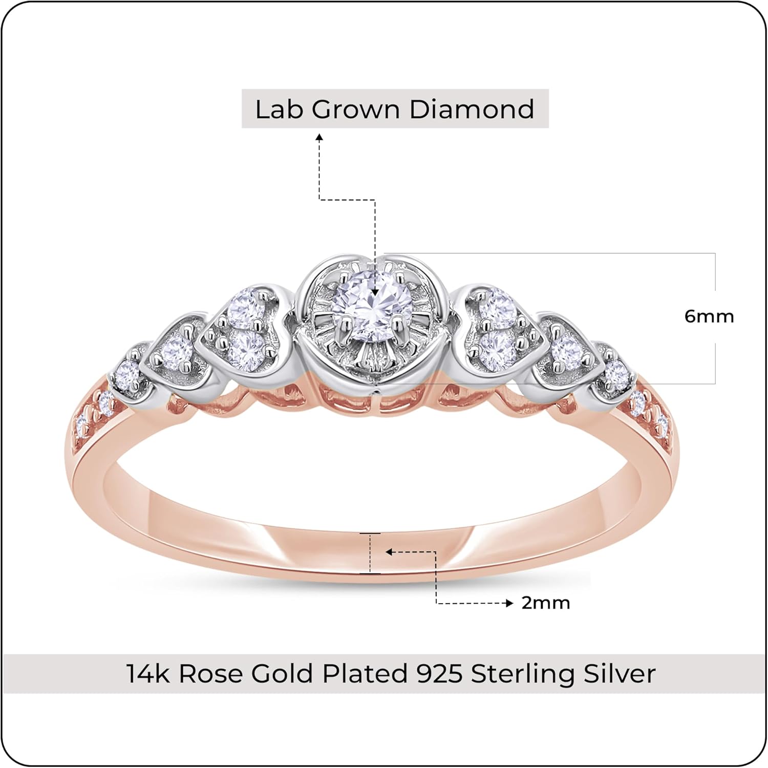 AFFY Women’s Two Tone Heart Promise Ring, 1/8 Ct Natural White or Lab Grown Diamond in 925 Sterling Silver, 10K or 14K Solid Gold- Romantic Diamond Jewelry Gift for Her, Anniversary Engagement Ring