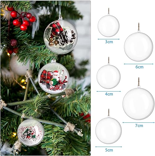 Miniatura 2 de Vinsot 75 bolas de adorno de plástico transparente rellenables de Navidad, bolas de adorno transparentes a granel, 5 tamaños, adornos de Navidad