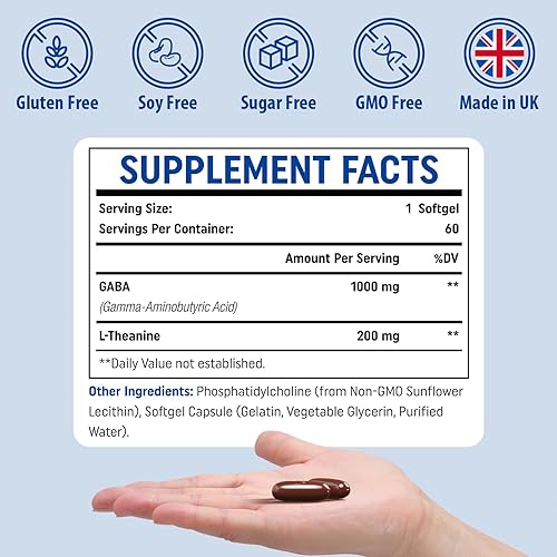 Miniatura 7 de Genogna GABA liposomal con L-teanina 1200mg - Paquete de 2 suplementos GABA de alta biodisponibilidad, 120 cápsulas para adultos