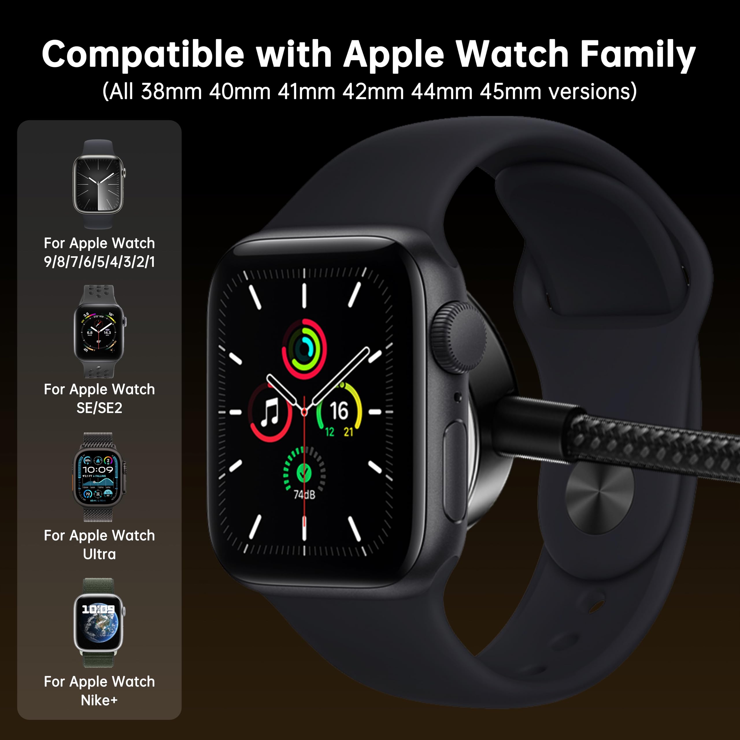 Biaze iWatch Charger USB, Compatible with iWatch 10/9/Ultra 2/8/7/6/SE/5 Series iWatch Accessories Quick Magnetic Charger Base