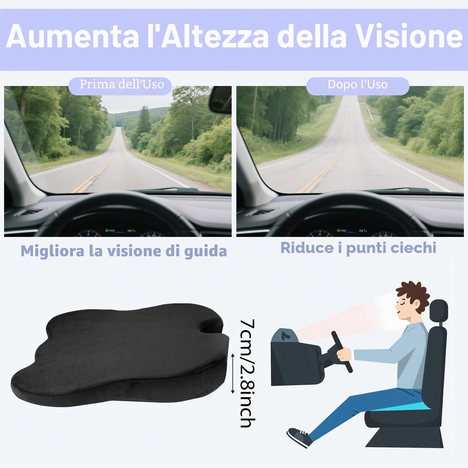 Cuscino Sedile Auto Guidatore, Cuscino Coccige Ortopedico Ergonomico per Auto Seduta, Cuscino Sedia del Rilievo in Memory Foam di Pressione de Cuneo per Sedile del Conducente Ufficio