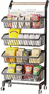 HONGKEFIT 4 Tier Fruit Basket for Kitchen Stackable Fruit and Vegetable Storage Cart Wheels Metal Wire Basket Organizer for Onions Potatoes Storage Utility Rackï¼Œ Bins for Kitchen Pantry