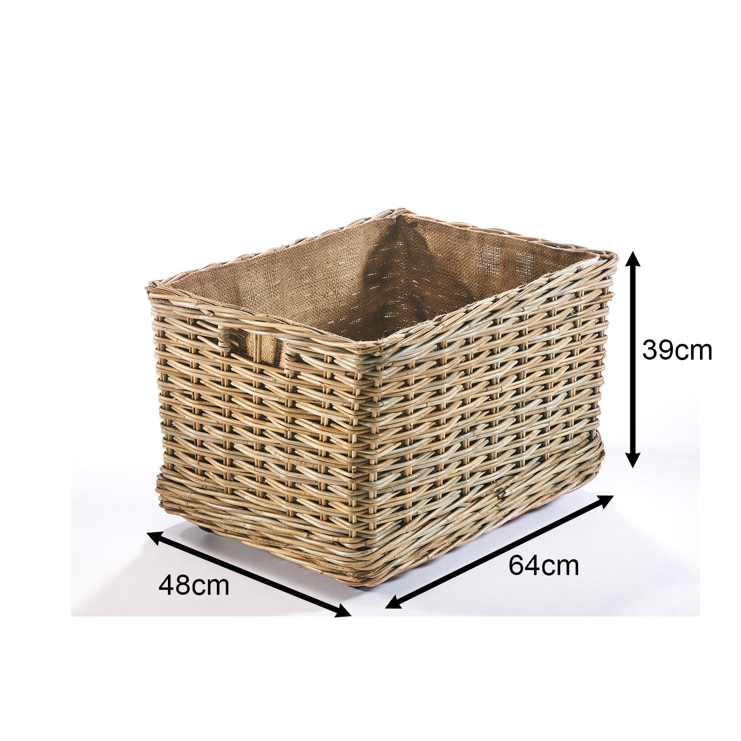 Kobolo Kaminholzwagen mit Rollen Holzkorb für Kaminholz - Rattan - mit Innenfutter aus Leinen