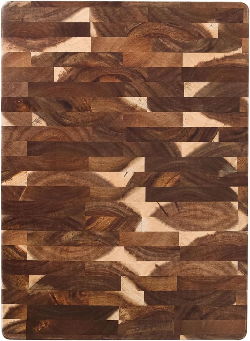 Dexas Acacia End Grain Reversible Butcher Block Cutting Board – 11.8" x 16.14" | Heavy-Duty Wood Chopping Board with Recessed Finger Grips
