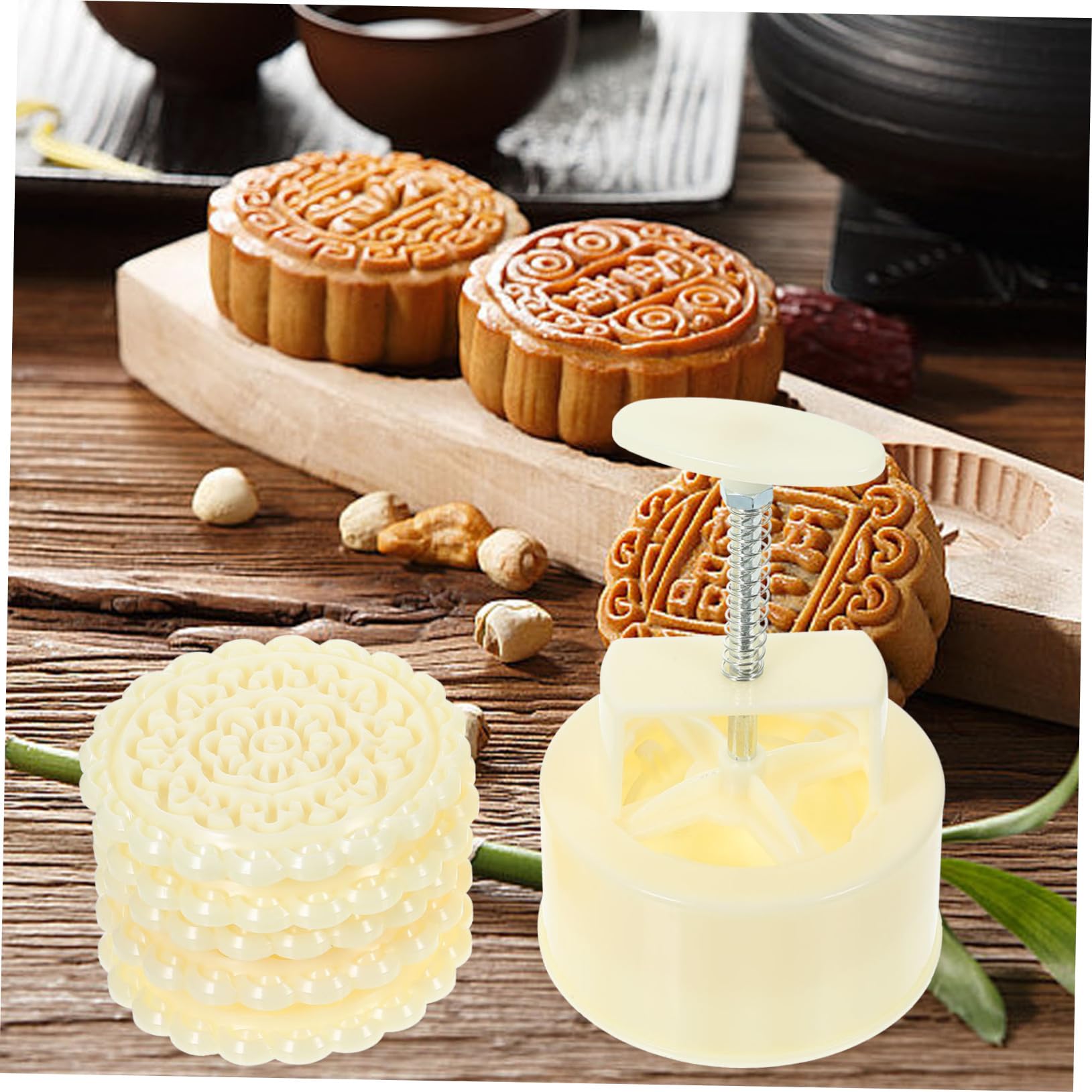 Molde para Pastel de Frijoles 1 Juego Plástico Beige | Cookies y Moon Cake, Superficie Lisa, Fácil Liberación, Uso en Baking y Making Chocolate