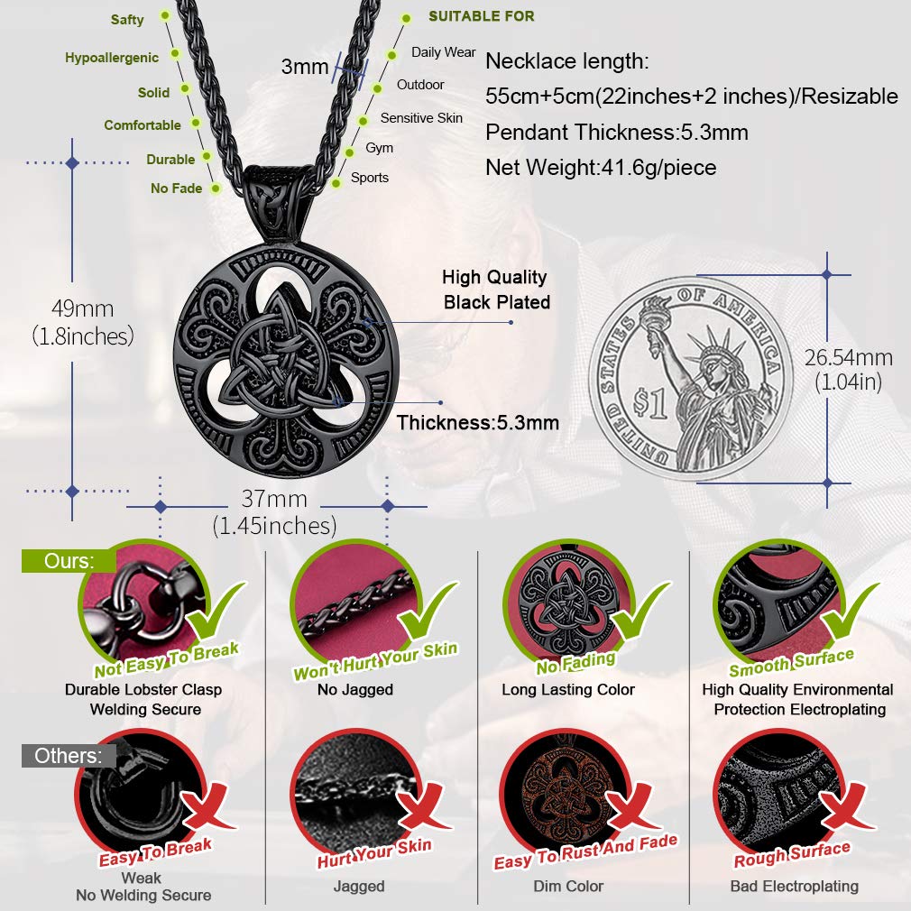 FaithHeart Collar Vikingo Hombre Acero Inoxidable 316L Colgante Celta/Triple Luna Diosa/Vikingo/Hacha Dios Odin Joyería Moral Talismán Protección Familia Regalo Padre