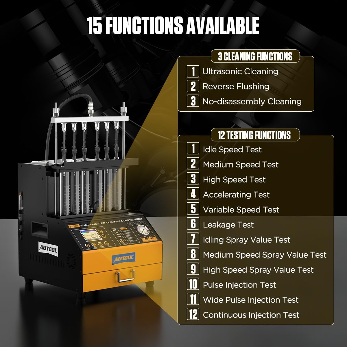 AUTOOL Automotive 6-Cylinder 110V GDI Fuel Injector Cleaning Machine,EFI Fuel Injector Cleaner Kit Tool,FSI Fuel Injector Tester Cleaner for All Petrol and Car Motorcycle