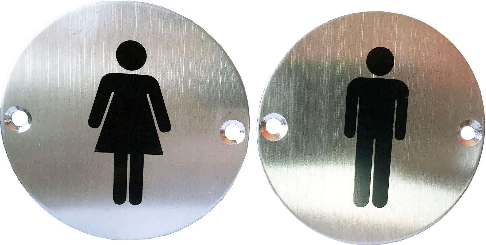 Classy Unique Business Restaurant Men Women Restroom Toilet Signs Set, Stainless Steel, 3" Diameter