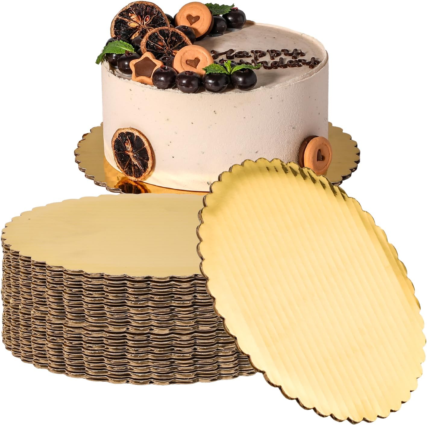 Fit Meal Prep [200 Pack 8 Inch Cake Boards Gold Cardboard Rounds Disposable Bottoms Pizza Circles Base Stand for Desserts, Pastries Grease Proof, Moisture Resistant, Christmas, Birthday