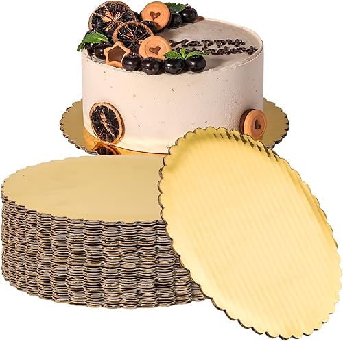 Fit Meal Prep Paquete de 20 unidades de 8 pulgadas de cartón dorado desechable para tartas, círculos de pizza, soporte de base redonda para postres