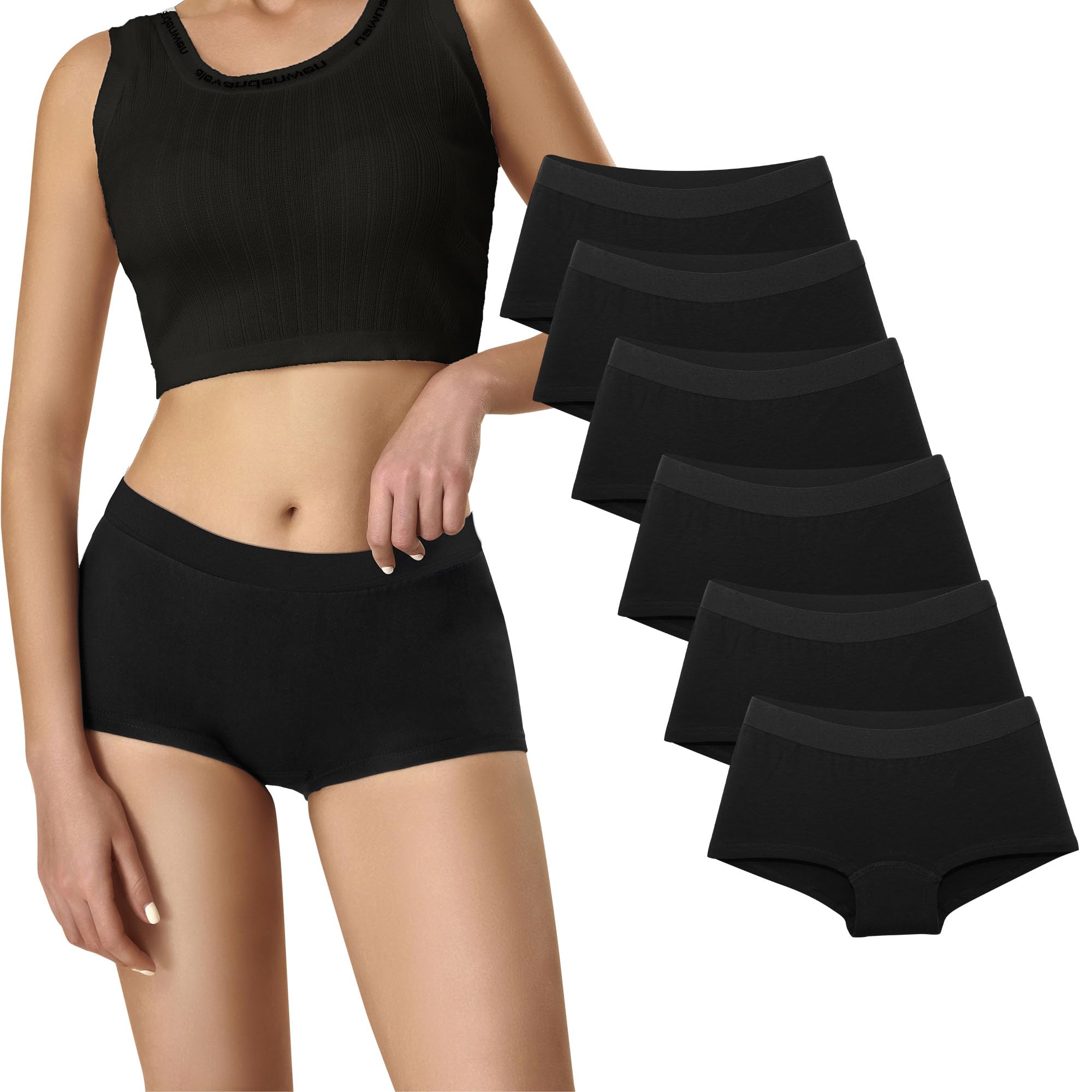 Uizuooy Boxer da donna in cotone, copertura completa, morbidi, anti sfregamento, confezione da 6