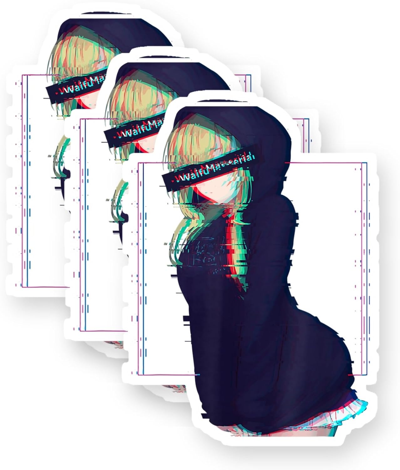 Anime Girl Waifu Aesthetic Vaporwave Glitch Japane Stickers 3 Pack 3 Inch