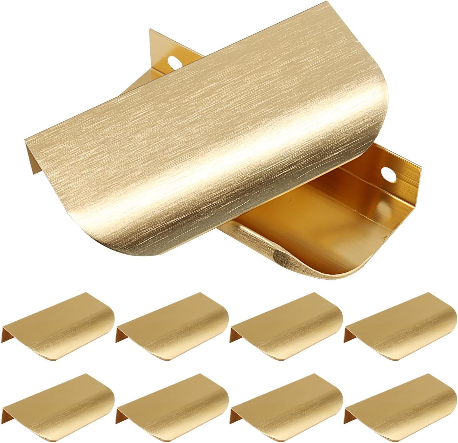 Hordion 10 Pack Finger Edge Pull, 3.15" Aluminum Flat Hidden Bar Pulls Concealed Tab Pulls Handle for Closet Cabinet Door, Brushed Brass