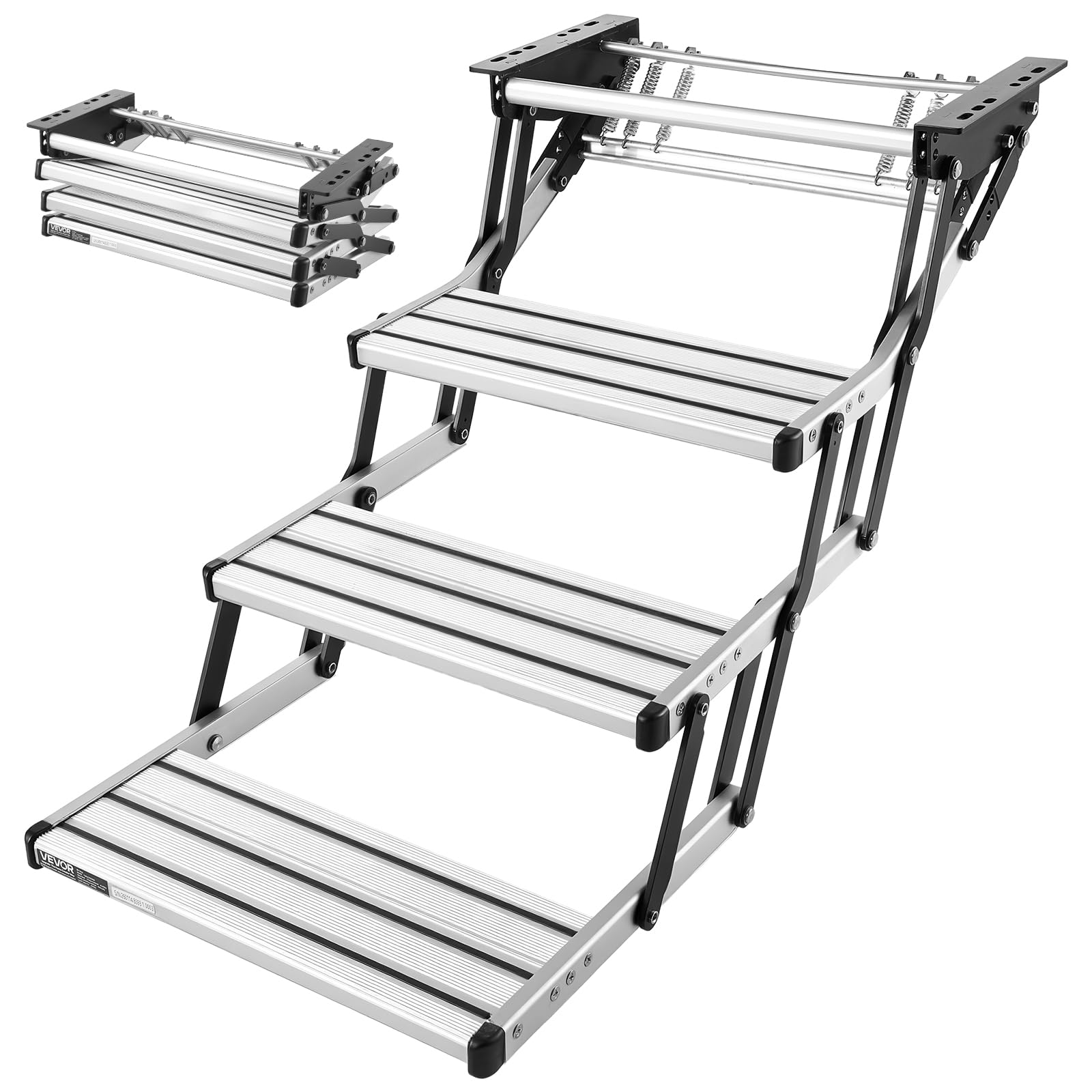 VEVOR Escalier Pliable à 3 Marches, Marchepied Rétractable Manuel,Structure en Acier, Marches Télescopiques Antidérapantes en Alliage d'Aluminium, pour Camping-Car Caravane Remorque, Capacité 200 kg