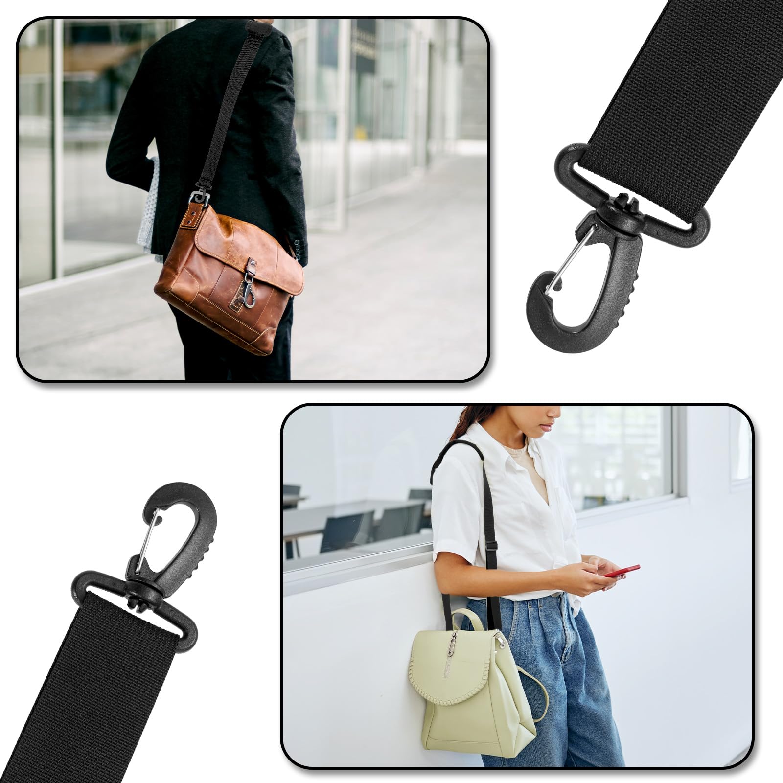 TIESOME Uniwersalny zapasowy pasek na ramię do laptopa, 150 cm, regulowany pasek do torby marynarskiej z metalowymi haczykami, do teczki, laptopa, torby kurierskiej, torby crossbody, bagażu, aparatu