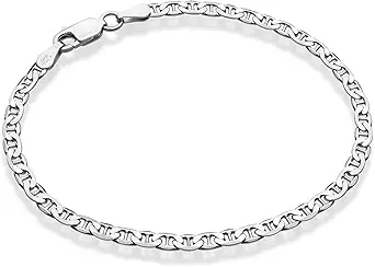 925 Sterling Silver Italian 3mm, 4mm Solid Mariner Link Chain Bracelet for Men Women, Made in Italy