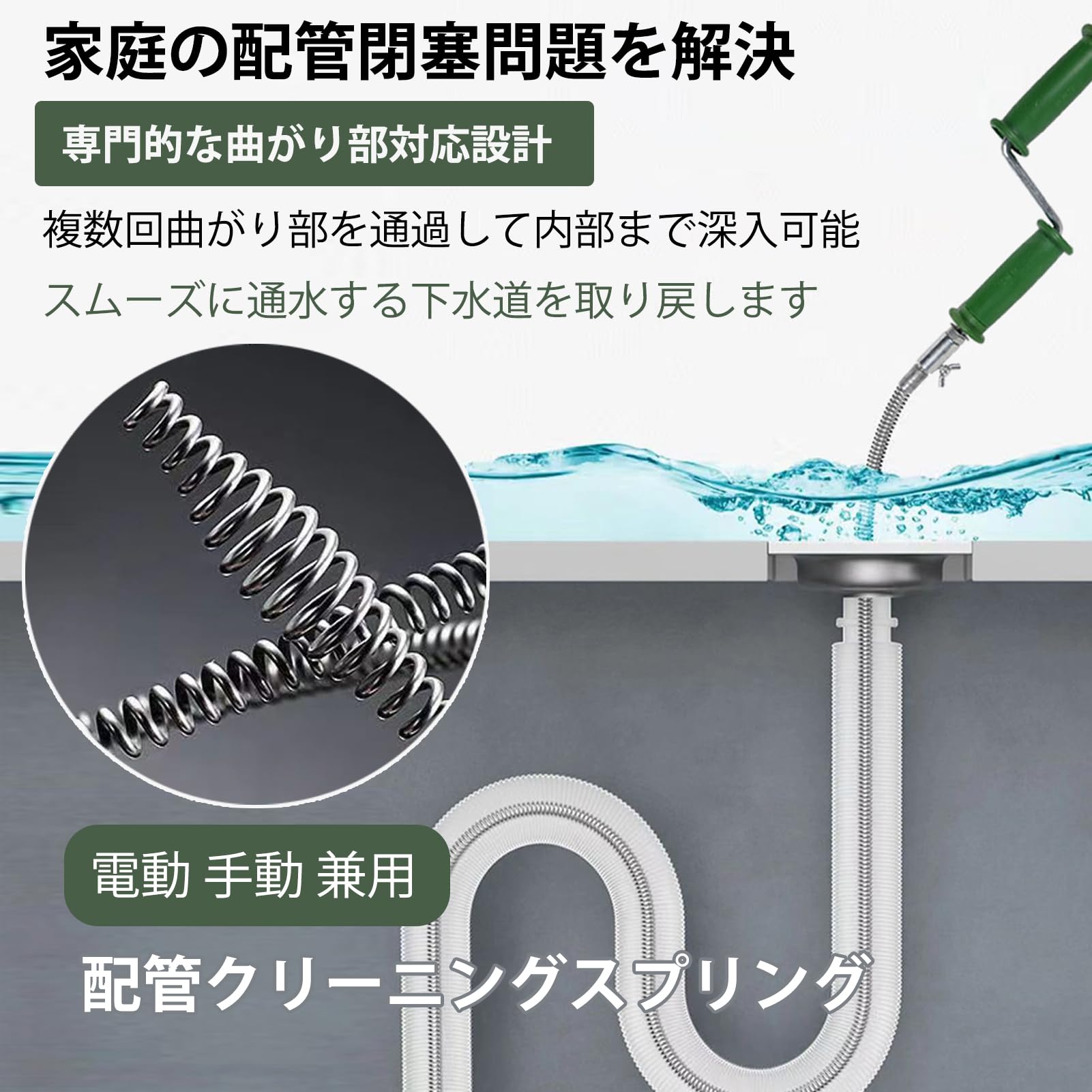 Amazon.co.jp: D.SigiYa 配管クリーナー 手動式 電動式 ドリル接続式