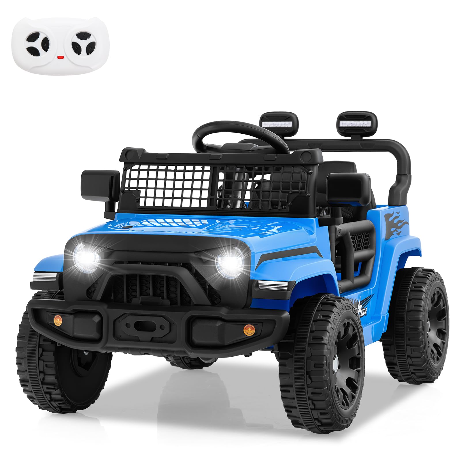 GYMAX Kids Ride on Car, 12V Battery Powered Toy Car with Remote Control, Lights, Music, Horn and Slow Start, Children Electric Off Road Truck for 3 Years Old+ (Blue) — image 1