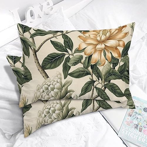 Miniatura 3 de Green and White Chinoiserie Floral Rectangular Cushion Cover Set of 2 Chinese Style Throw Pillowcase 12x18in Decorative Pillow Home Cotton Linen