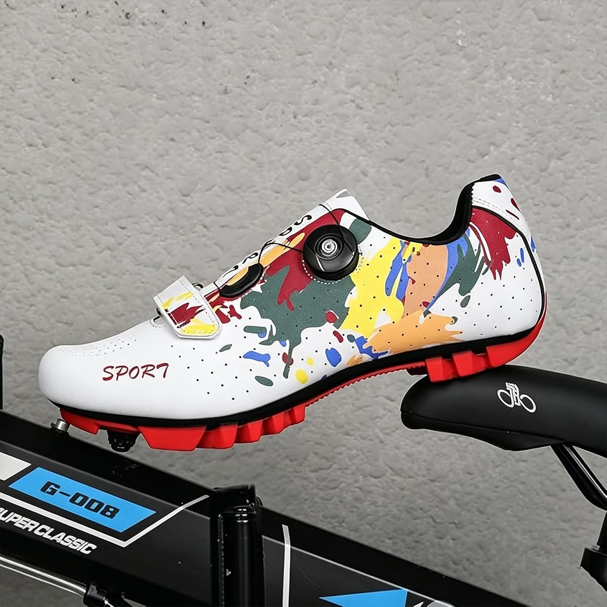 Scarpe da Ciclismo Uomo Donna Scarpe Mountain Bike Graffiti Colorati Scarpe da Bici MTB Traspirante Antiscivolo con 2 Bulloni e Tacchetti