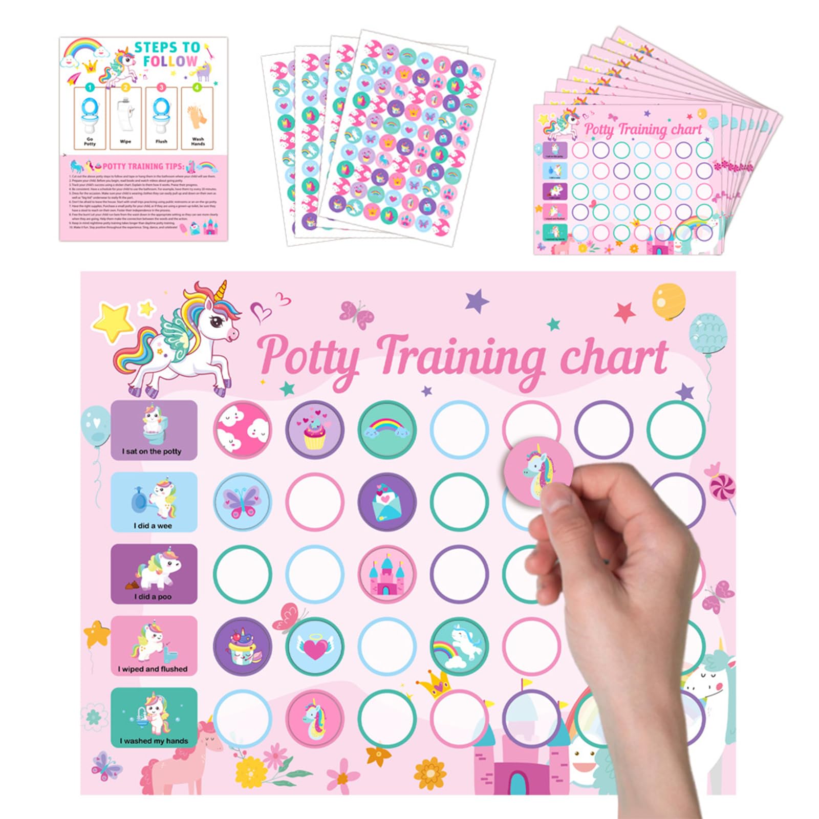 15Pcs Unicorn Potty Training Reward Chart, Behaviour Charts for Children
