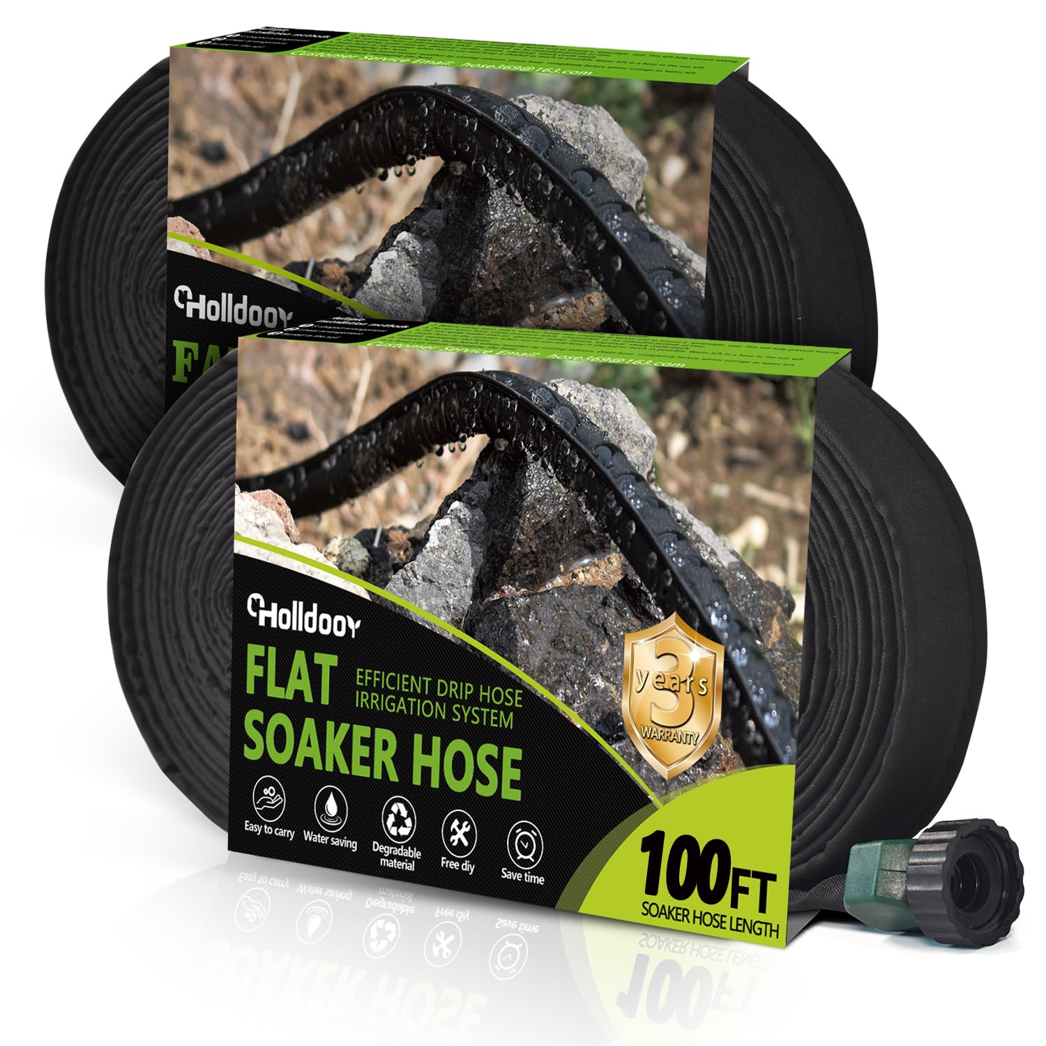 1/2'' Flat Soaker Hose 100 ft for Garden Beds 2 Pack, Heavy Duty Soaker Hoses 200 ft for Water Saving, Garden Drip Watering Hoses for Irrigation System (100 ftx2)