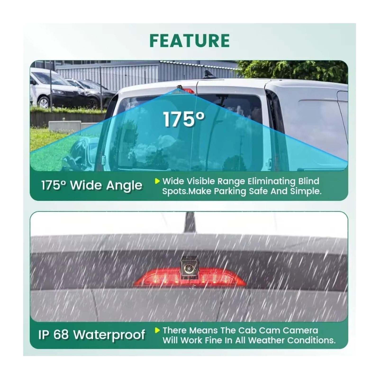para VW para Caddy 2020-2024 para California V5 Camper Box para Furgon Estate SBA SBB SBJ MPV Luz Freno Cámara Marcha Atrás Cámara de Respaldo(GAHD-1080P-175deg)