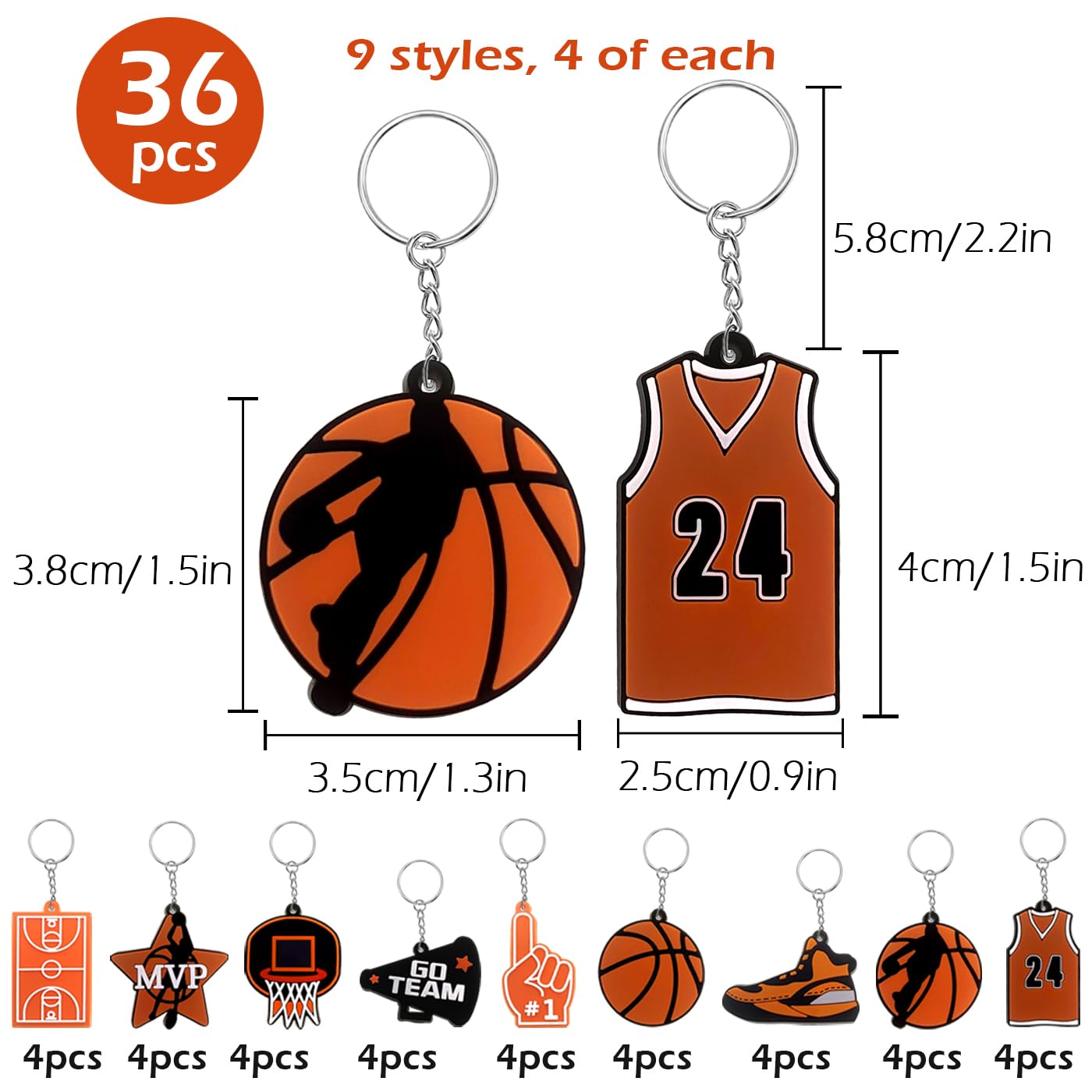 MEIYIFAN 36 pezzi di basket portachiavi, portachiavi sportivi per i regali di borsa partito Sport Party Favors Kid School Sport Reward