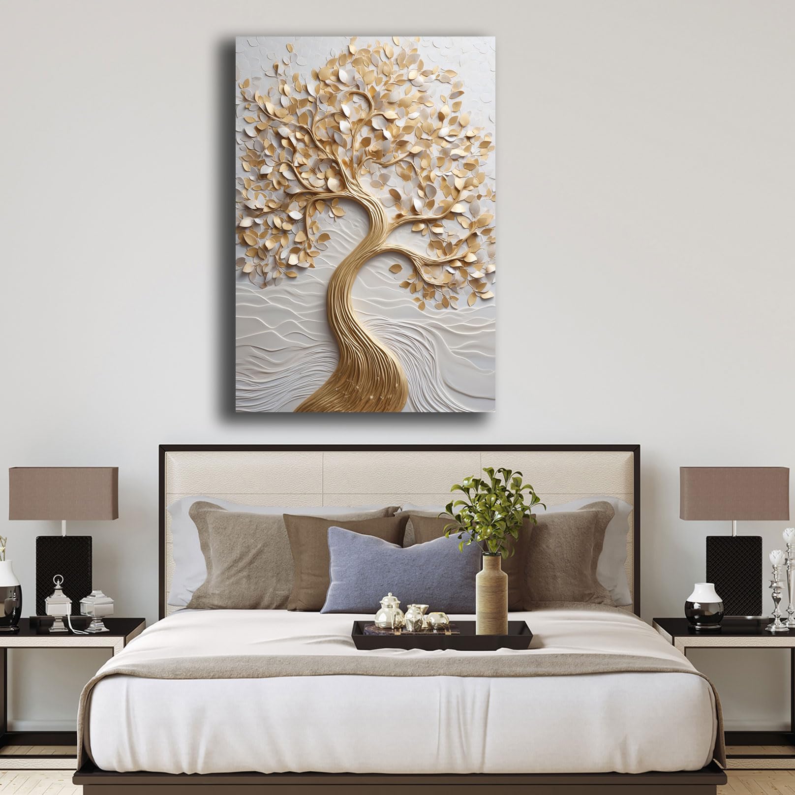 Printerland Quadro Verticale moderno Soggiorno Albero della Vita grigio Stampa su tela Canvas Astratto Camera da Letto (7, 70x100 cm, Canvas intelaiato)