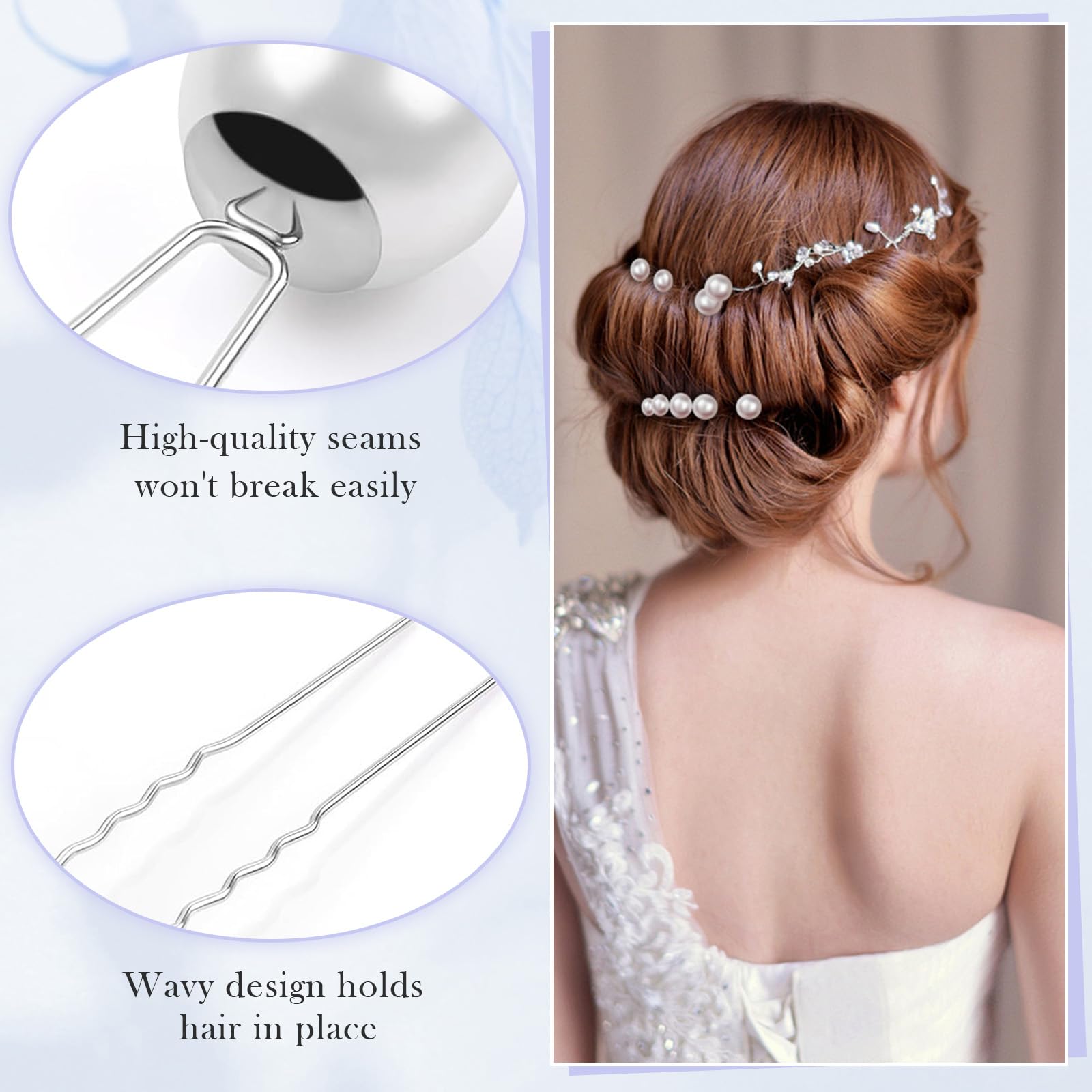 LHOEST 40PCS Pearl Hair Accessories Pins Silver for Girls Women U-Shaped Bridal Hair Accessories for Wedding 4 Sizes Pearls hair accessories for Women's Jewellery - Image 2
