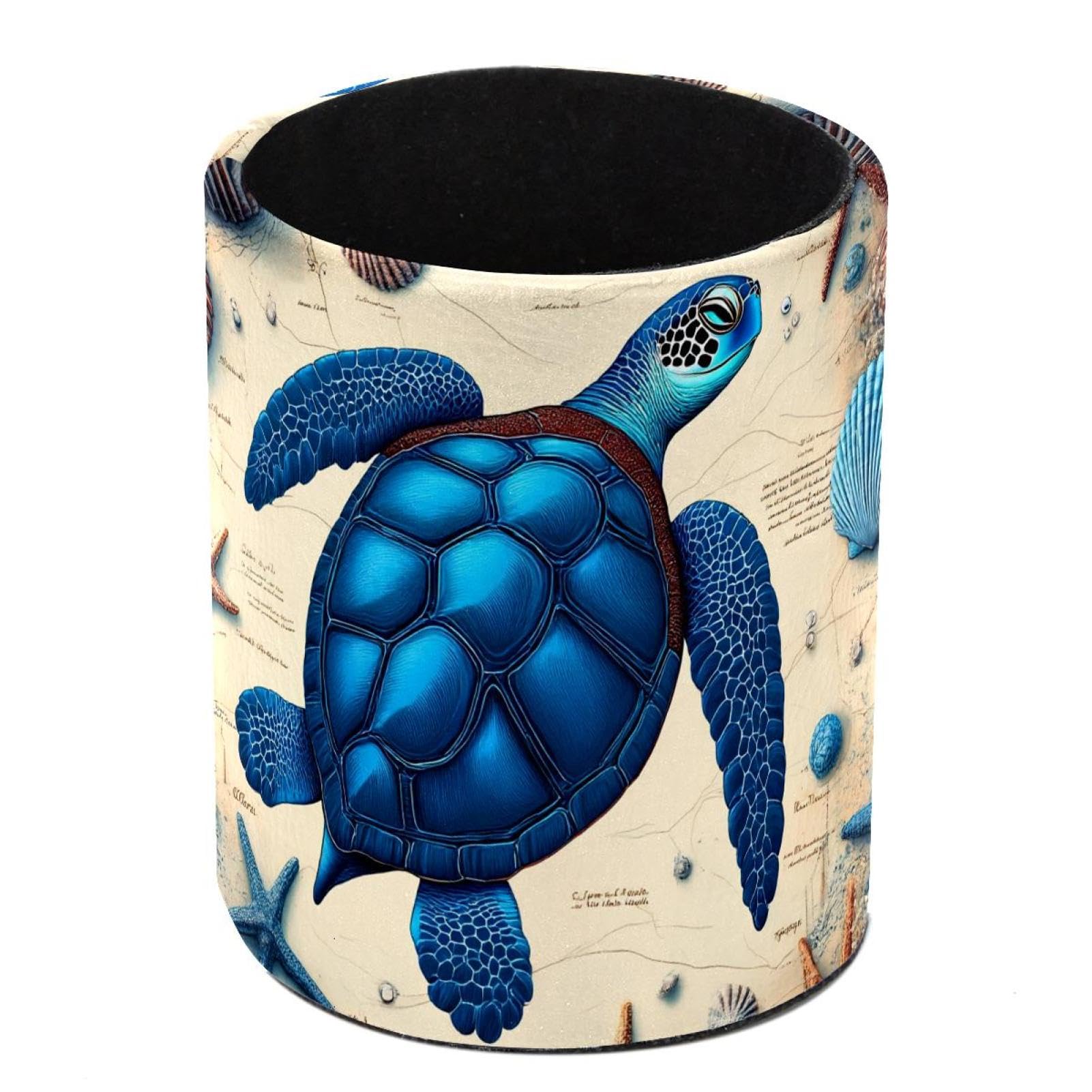 HEOEH Sea Turtle Starfish Pen Holder for Desk, PU Leather Pencil Holder Pen Cup Marker Holder Makeup Brush Holders, Desk Accessories & Workspace Organizers for Home, Office