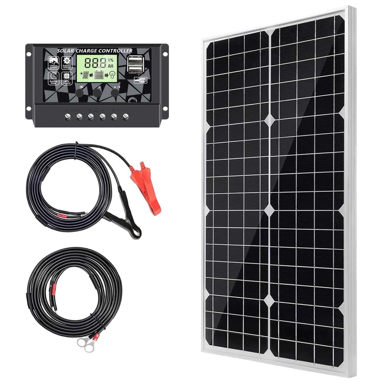 Topsolar 30W 12V Mono Solarpanel‑Set mit Laderegler für Batterie‑Aufladung