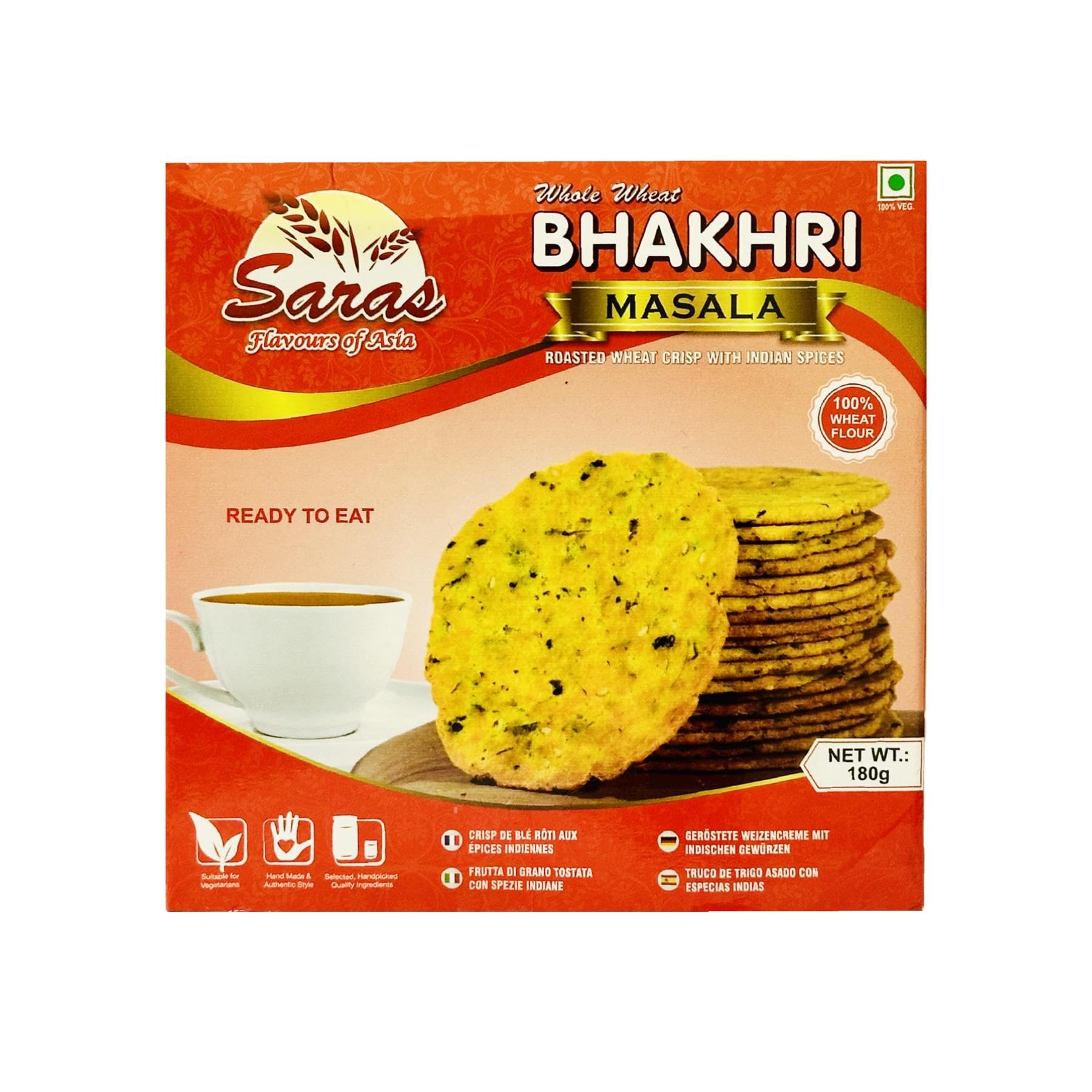 Saras Bhakhri Masala | Roasted Wheat Crisp With Indian Spices | 180G