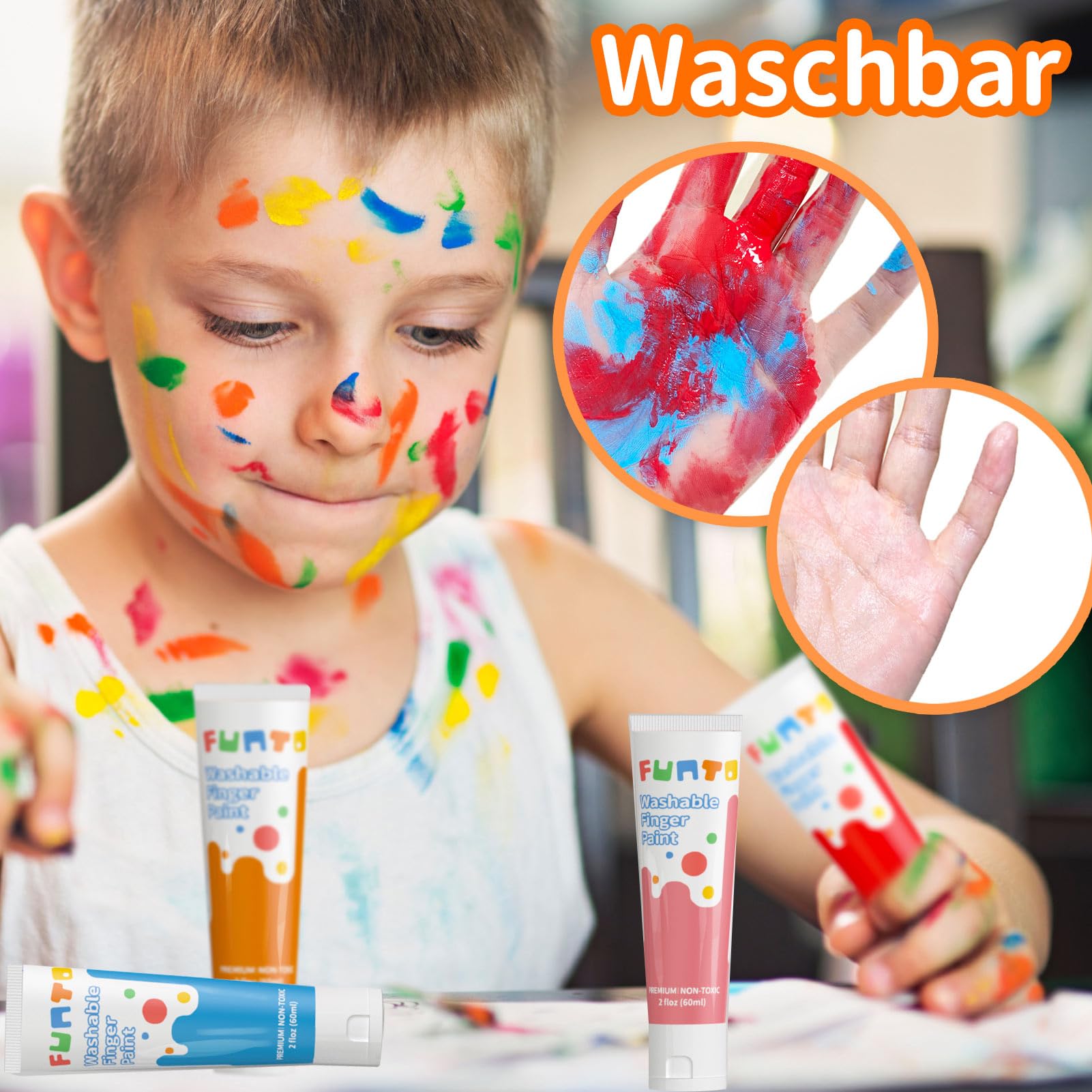 Funto Fingerfarbe für kinder, 10 x 60ml, Art Fingermalfarben, Auswaschbar, Ungiftig, Sicheres Malzubehör für Kinder