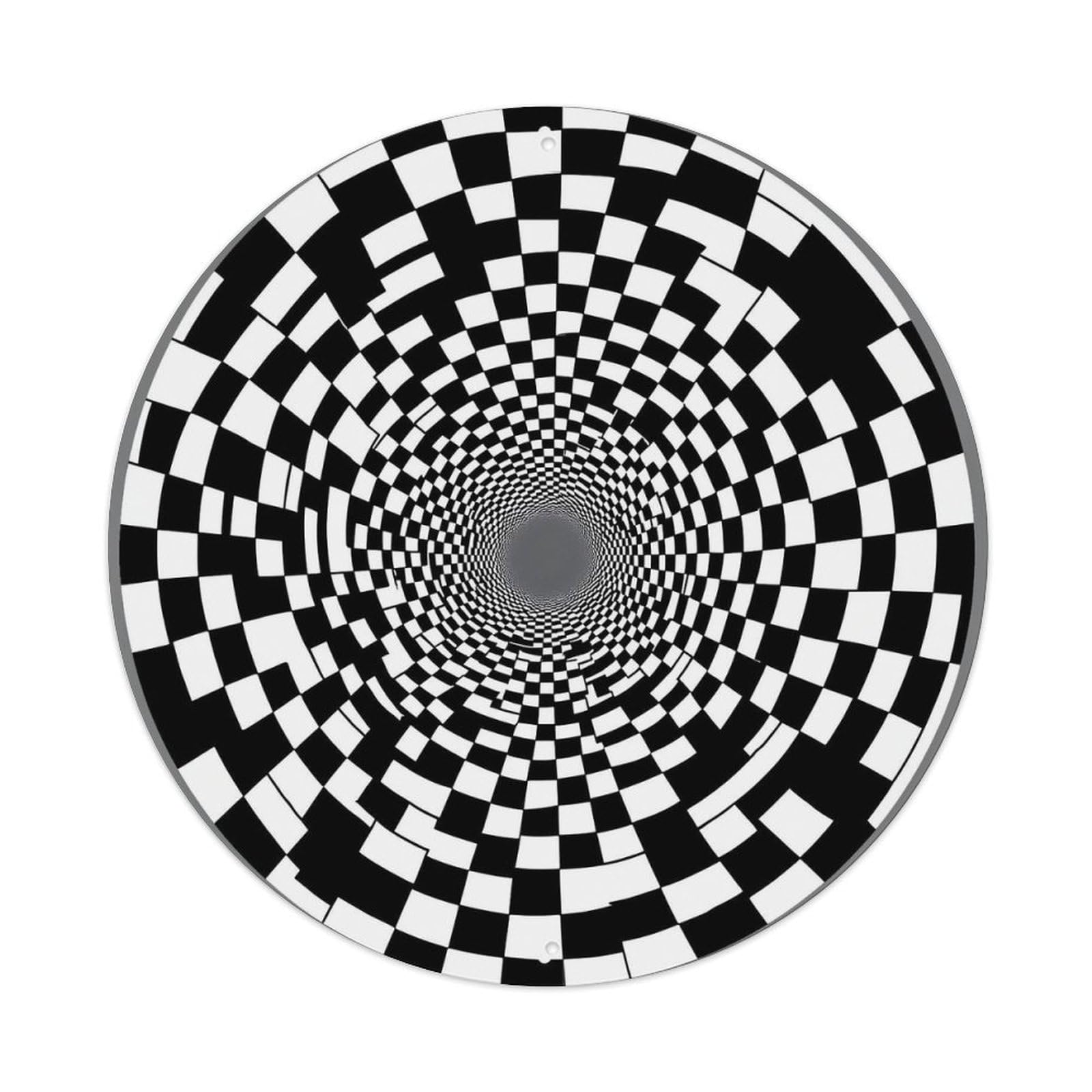 Black And White Checkerboard Spiral Pattern Metal Tin Sign Plaque