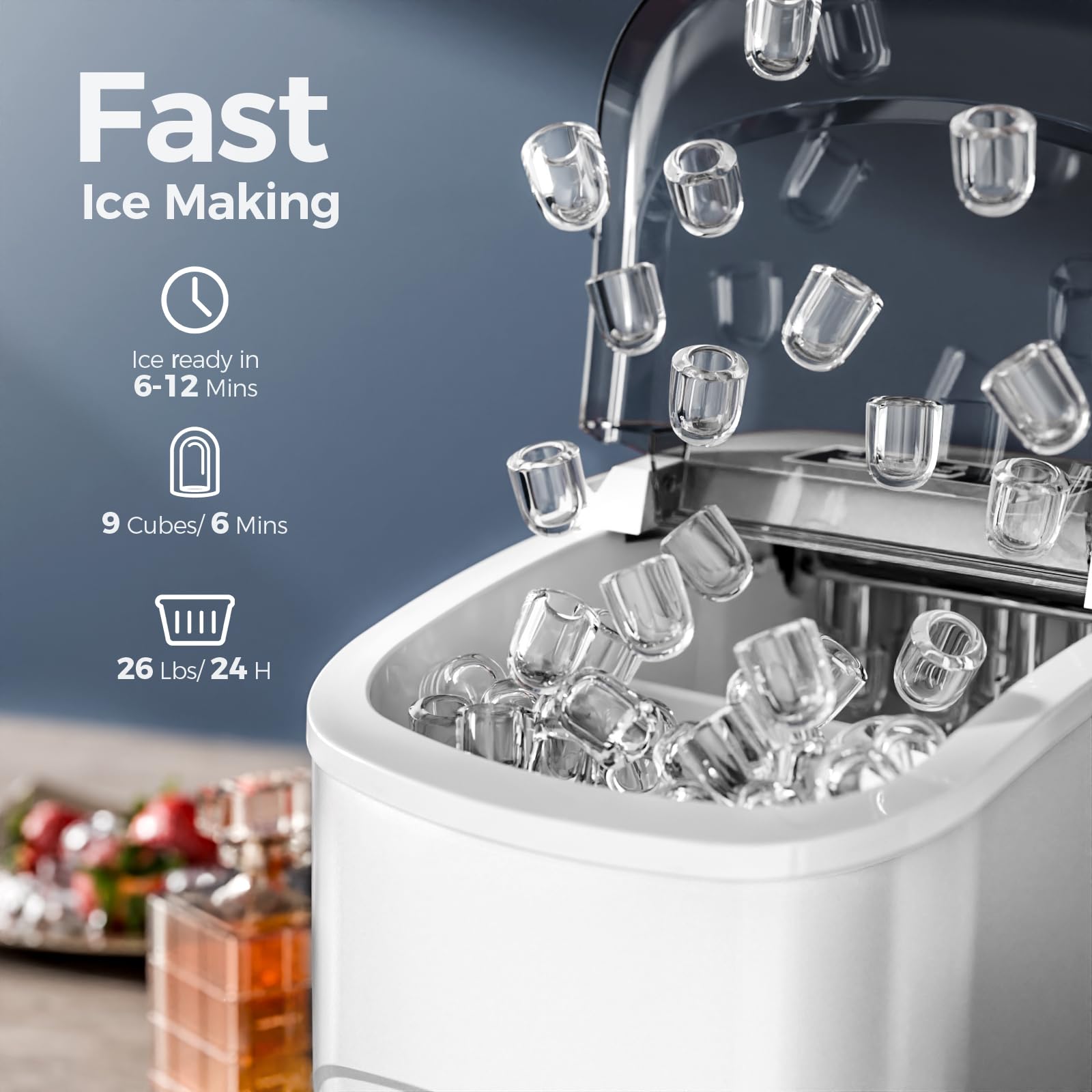 Electactic Ice Makers Countertop,26Lbs/24H,9 Cubes in 6 Mins,Portable Ice Maker Machine with Self-Cleaning,2 Sizes of Bullet Ice,Perfect for Home Kitchen(White) on Fridge.com