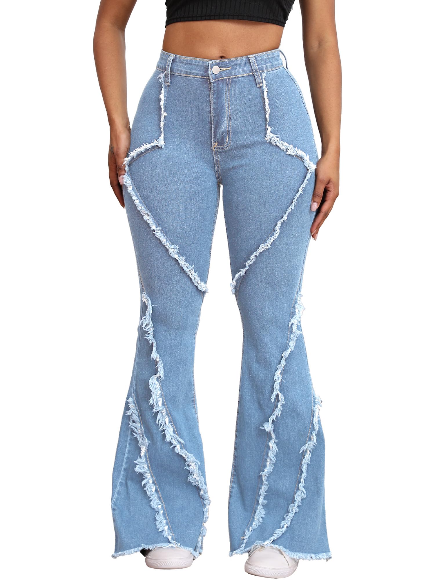 Bell Bottom Jeans for Women Ripped High Waisted Classic Flared Pants: Large 2909lightblue